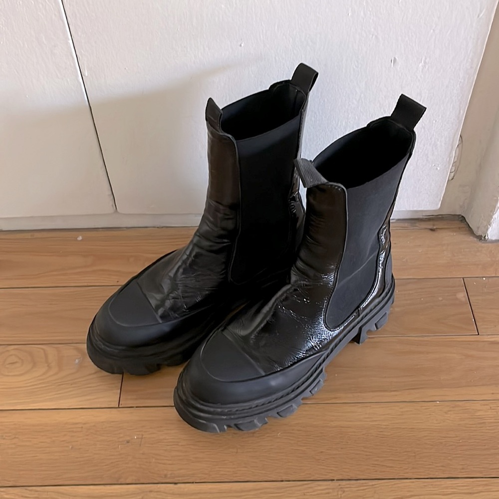 Ganni Black Chunky Combat Moto Boots
